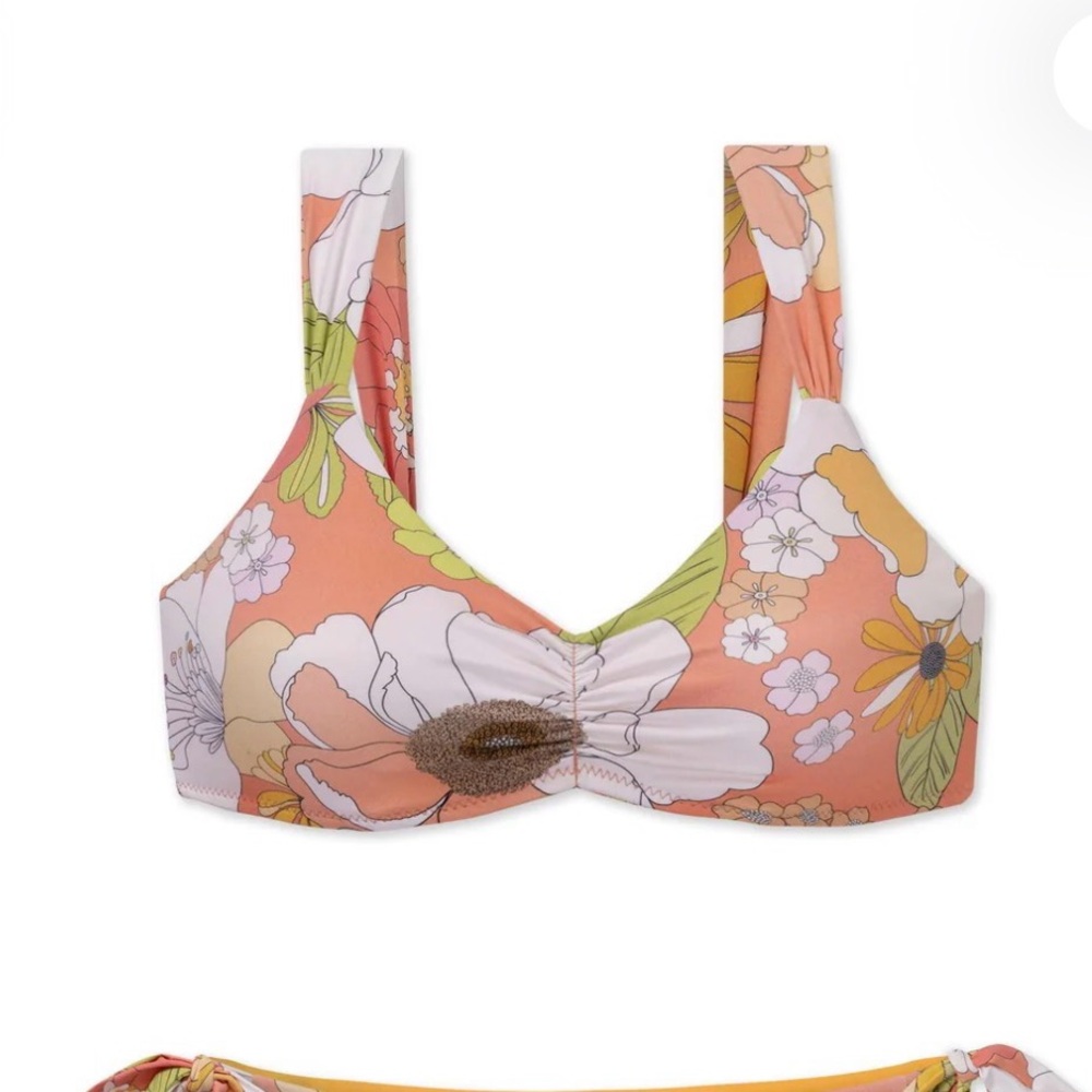Floral Orange Bikini Top - Women Swim TOP ONLY